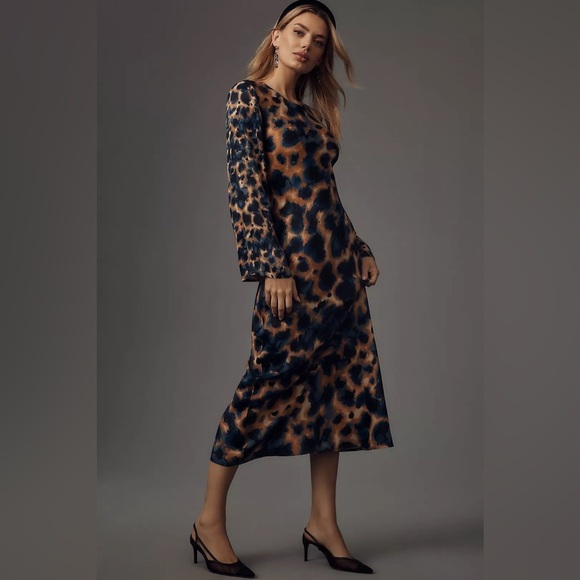 Anthropologie Leopard Print Long Sleeve Dress - Picture 1 of 9